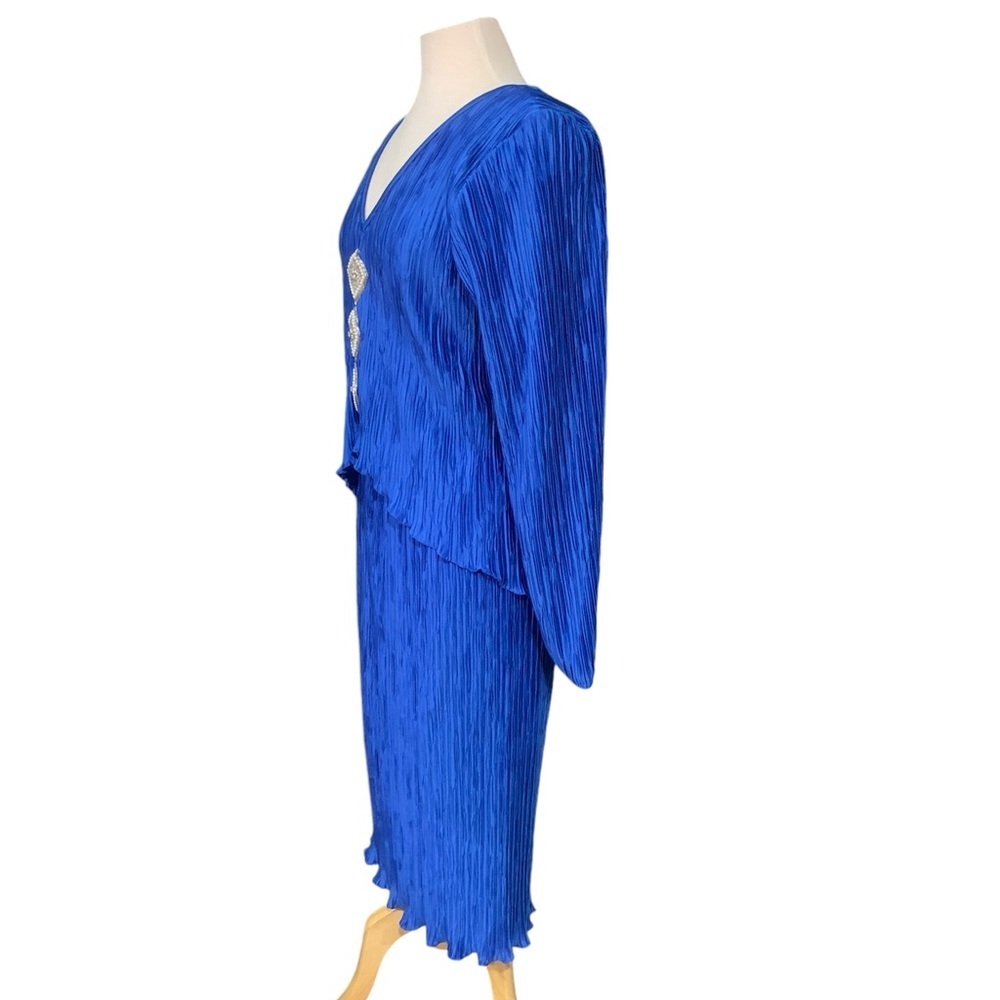 ❤️Vintage After Dark blue pleated v neck dress with beaded diamonds size 13/14 - Picture 4 of 9